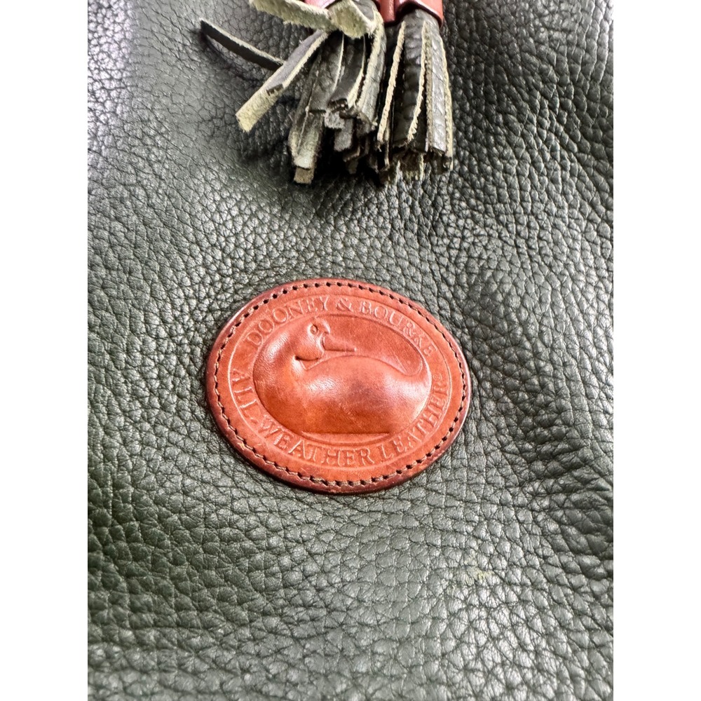 Dooney & Bourke Vintage All Weather Leather Drawstring Bucket Bag Green Tan - Picture 2 of 8